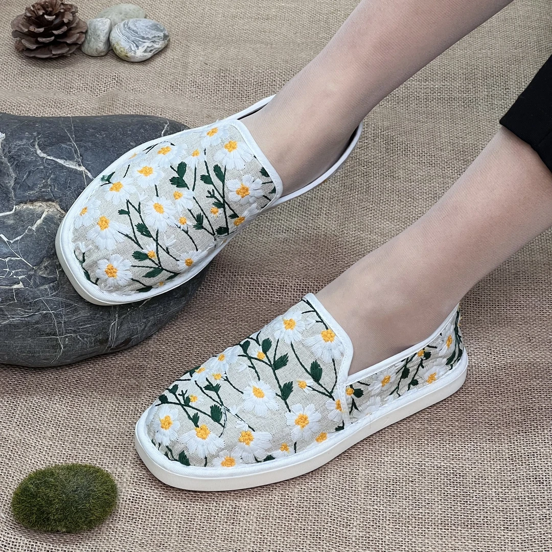 【新款绣花丝瓜鞋】春秋休闲女士透气透气软底厚底夏季鞋子时尚百搭