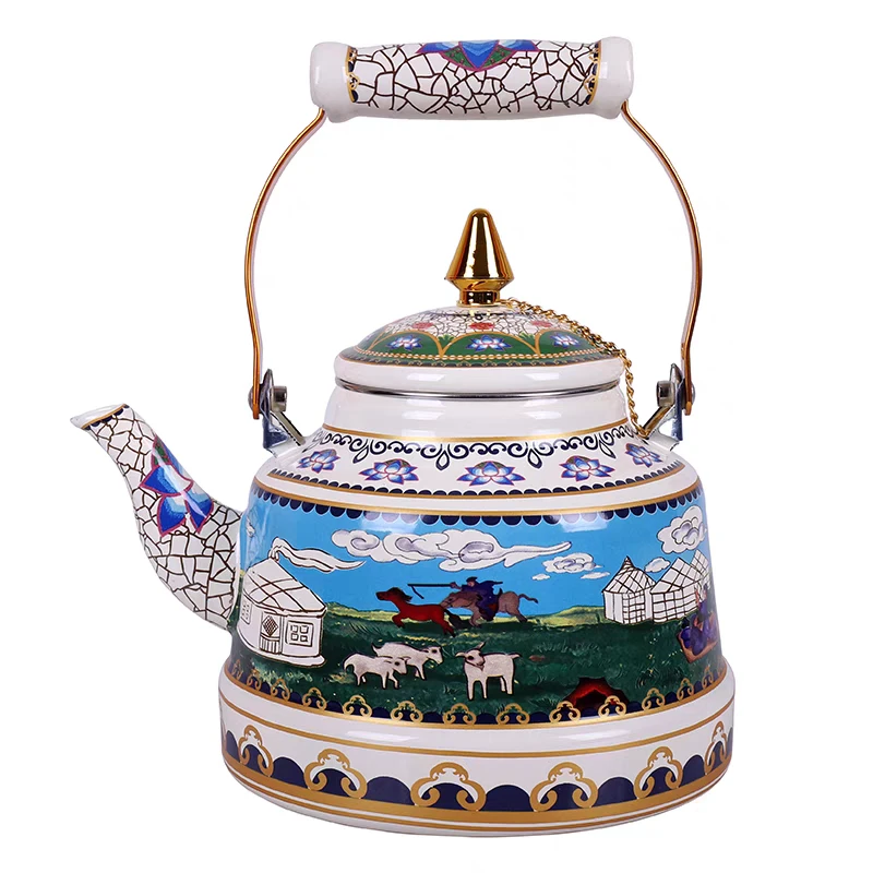 蒙餐奶茶壶民族风水壶蒙古族特色大号描金酥油茶壶提梁壶单壶家用