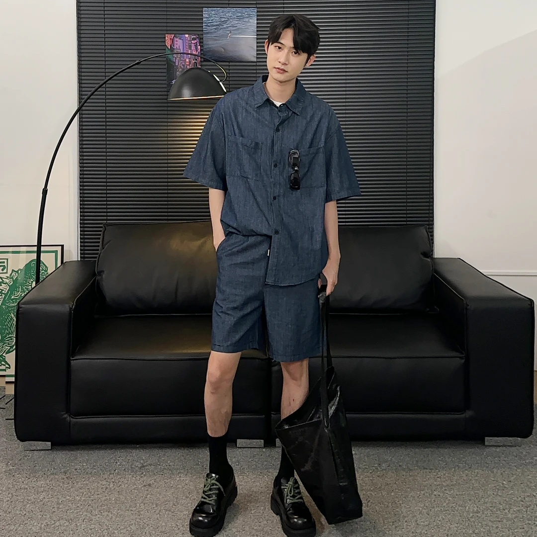 男士休闲夏季薄款上衣宽松纯色简约男装衬衣百搭帅气韩版翻领衬衫