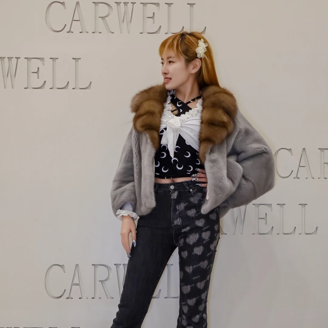 Carwell/卡葳儿进口水貂皮草气质毛领小蝙蝠款 FK-20201
