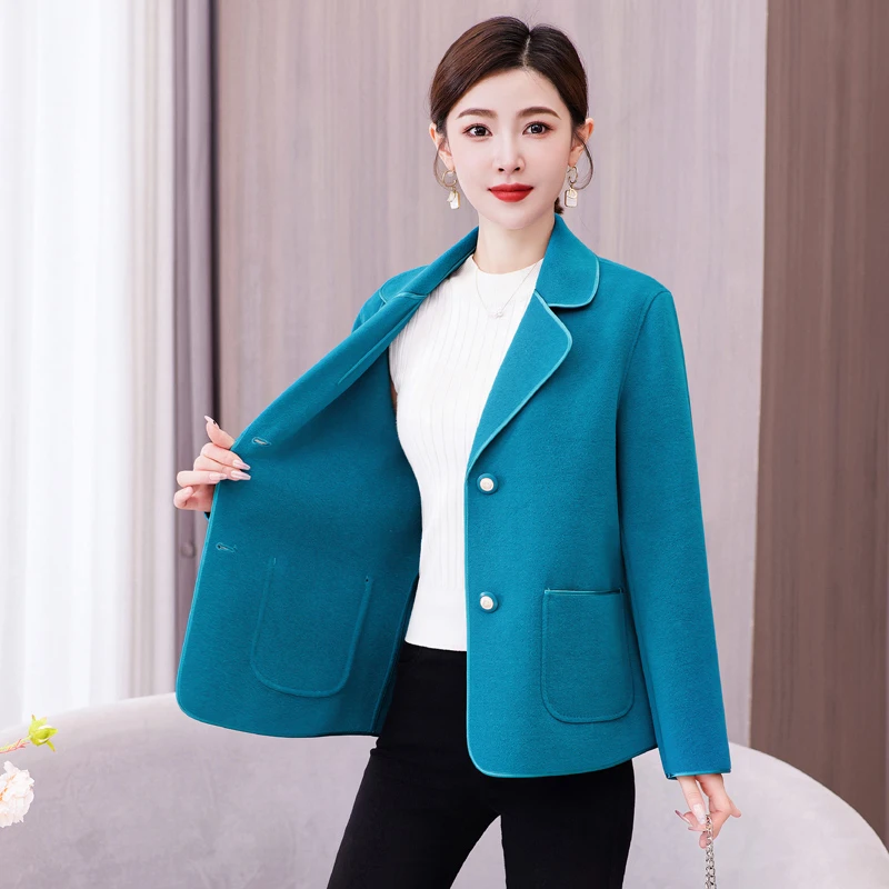 双面绒大衣女小个子2023年秋冬新款高档气质短款妈妈装毛呢外套