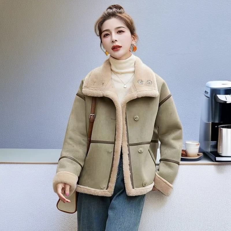 兔貂绒皮毛一体加厚外套2024冬装宽松百搭短款加厚小个子休闲上衣