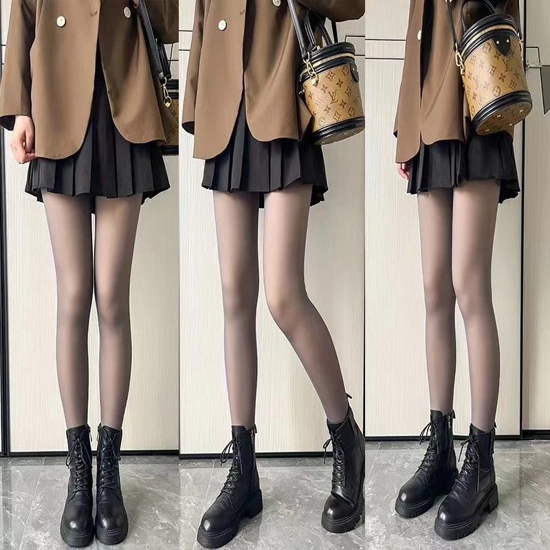 黑丝一号水光透肤光腿神器春秋薄款单层一体水光黑透连脚打底裤袜