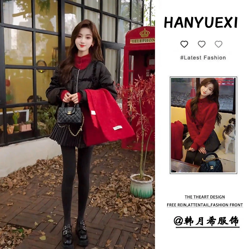 入秋一整套女装2024新款韩版减龄甜美花边拼接外套显瘦短裙三件套