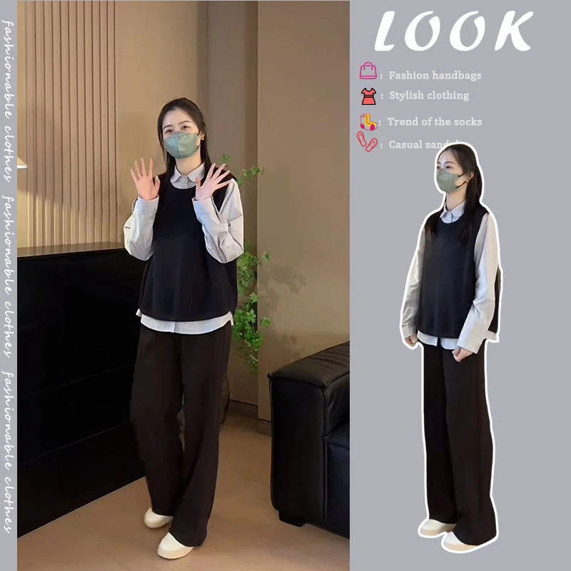 套装女2024秋新款爆款洋气时尚百搭休闲风打底衬衫马甲裤子三件套