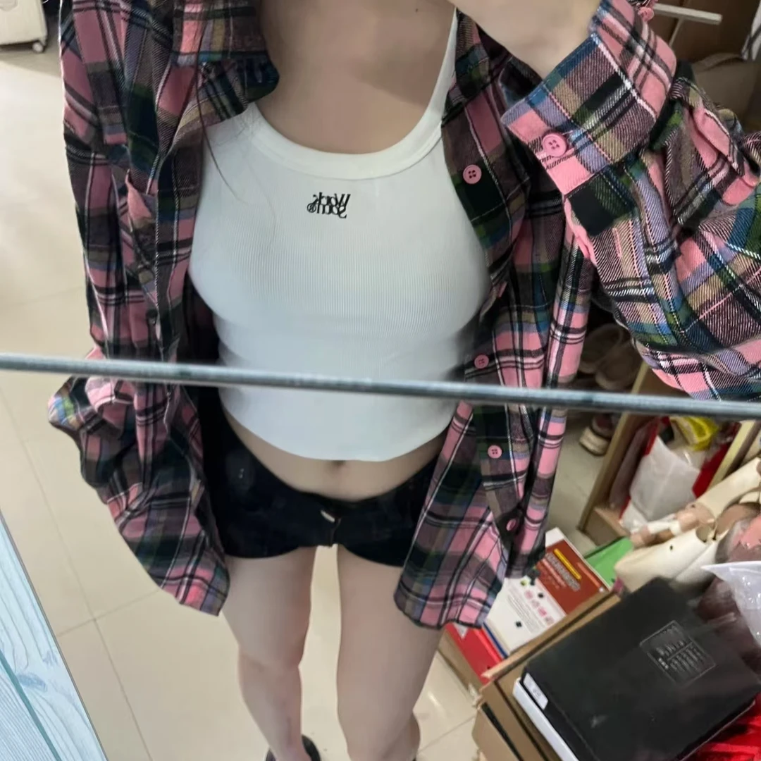 粉色格子条纹磨毛百搭衬衫外套女夏季外搭开衫衬衣设计感小众上衣