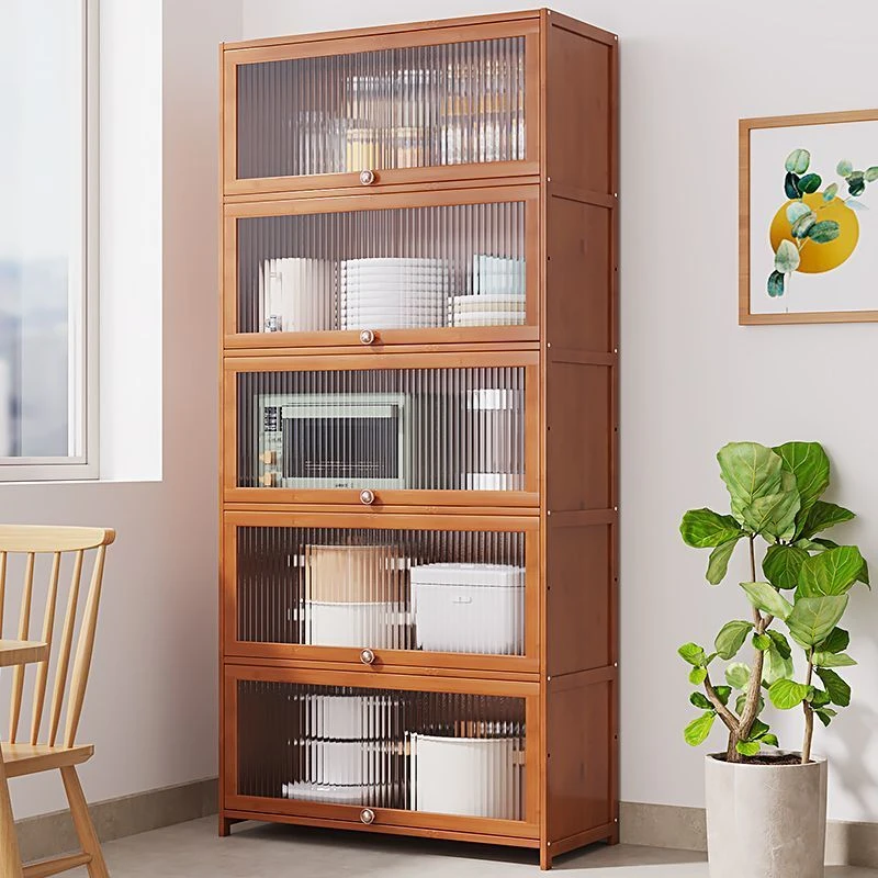 北欧餐边柜一体靠墙高柜实木厨房置物架落地多层储物柜家用收纳柜