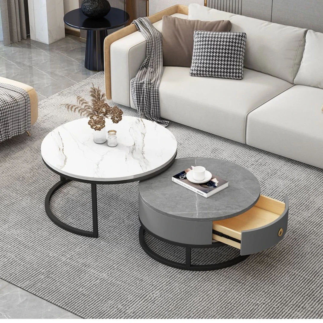 茶几轻奢简约现代客厅家用小户型北欧大理石岩板圆形桌创意酒店