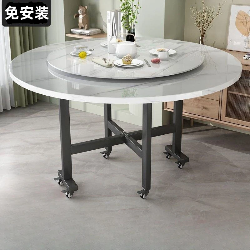 家用折叠桌饭桌可移动餐桌多功能桌子简易大圆桌酒店时尚圆形桌面