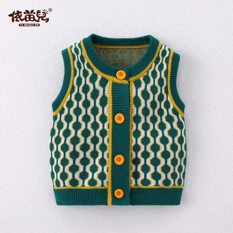 春季男女童V领背心韩版格子马甲1-3岁婴幼儿宝宝保暖打底毛衣马甲