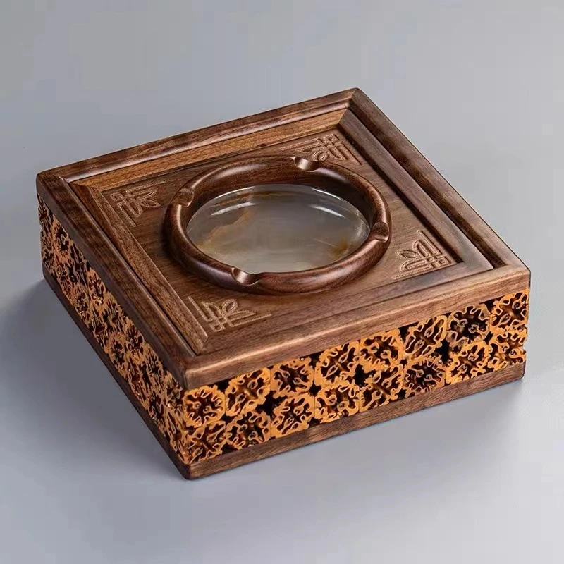 核桃烟灰缸冰玉内胆胡桃木实木简约个性客厅办公室家用中式创意