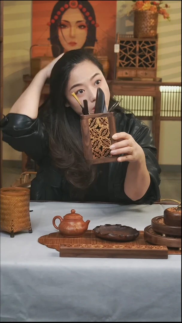 【闪购商品】茶室文房核桃六君子筒