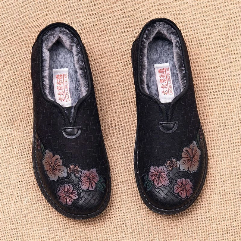 老北京棉鞋女厚底妈妈保暖鞋加厚平底中老年人软底防滑老太太棉鞋