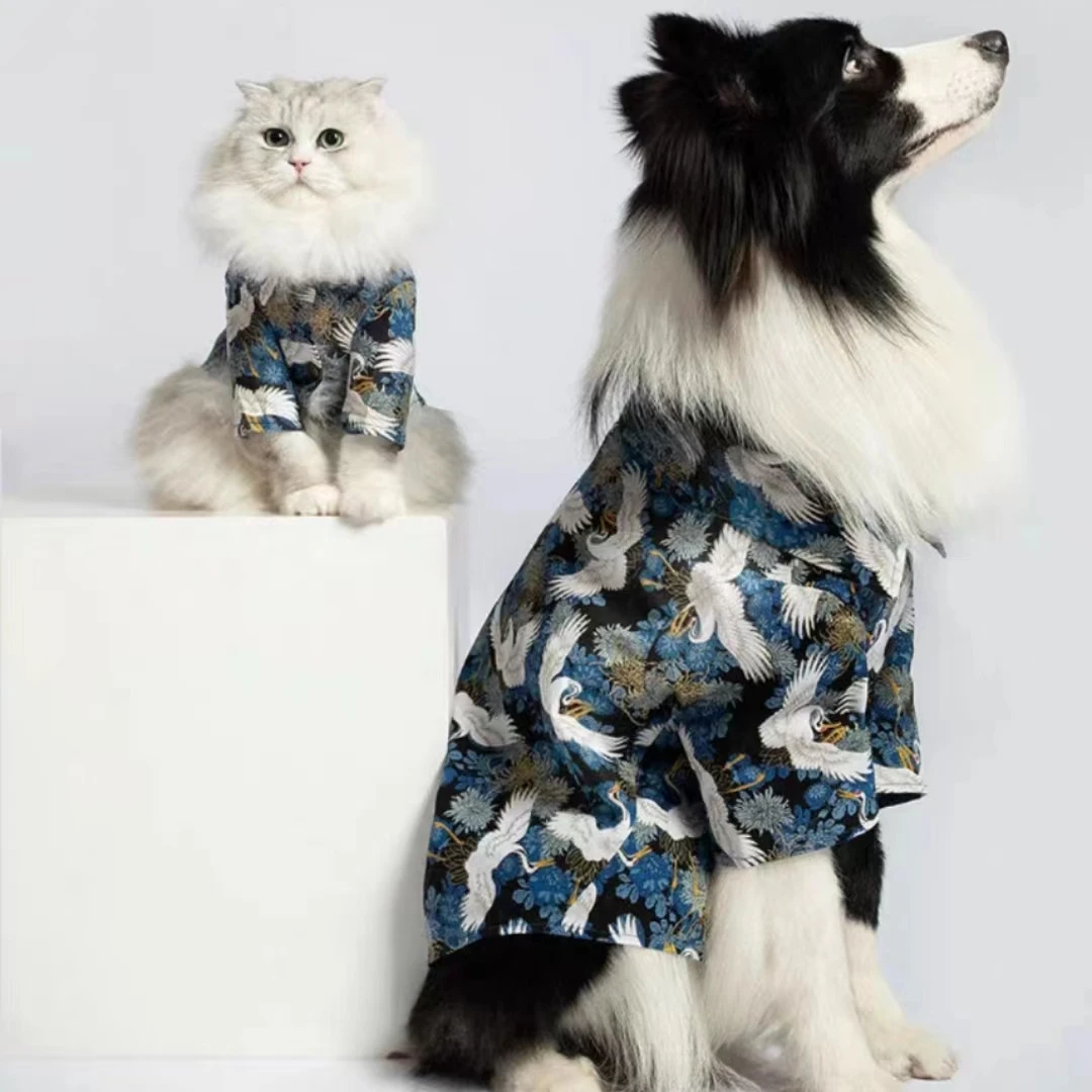 炸街春夏季衬衫宠物猫咪狗脖围中大型犬泰迪雪纳瑞无毛猫复古唐装