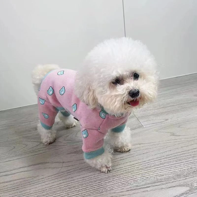 秋冬新款宠物衣服小熊印花四脚衣泰迪比熊雪纳瑞中小型犬可爱保暖
