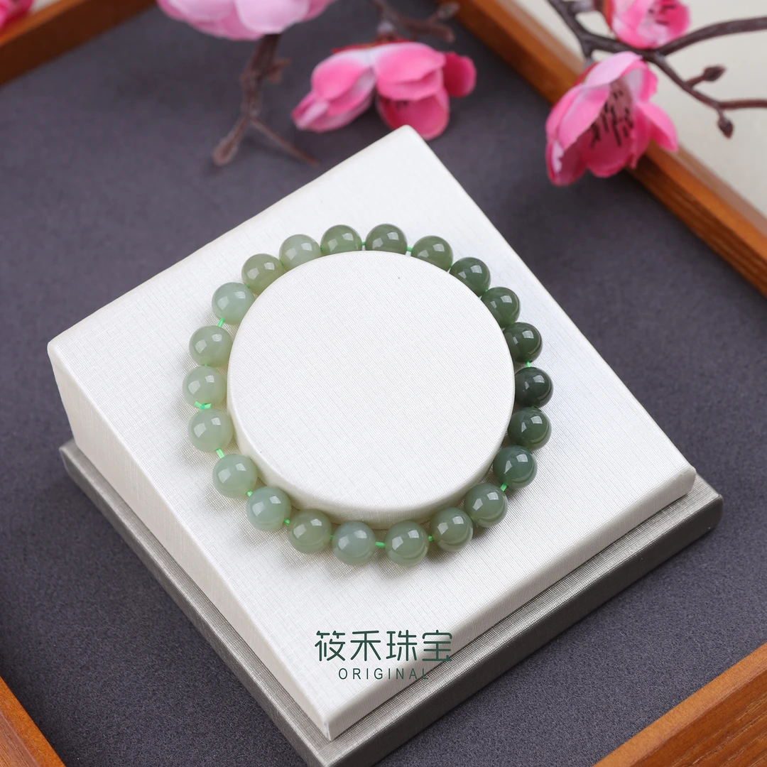 【晴水和田玉】渐变和田玉手串新疆和田玉石轻奢素圈单圈手串8801