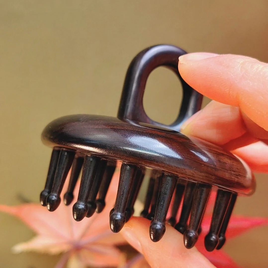 黑檀木头皮按摩梳头部经络梳头皮疏通头疗工具防脱发养发