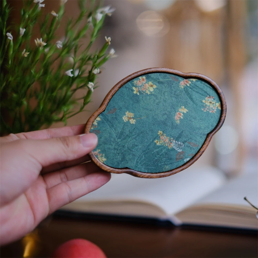 大碗茶器【绿野仙踪】胡桃木海棠盘杯垫小号壶承茶杯隔热垫12.5*8.5