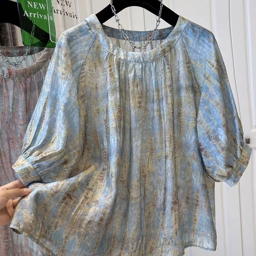 新款时尚宽松洋气气质百搭碎花荷叶边显瘦印花小衫上衣泡泡袖衬衫