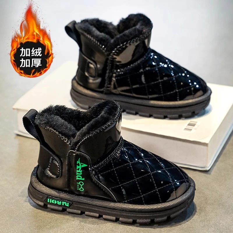 中大童男童雪地靴冬季儿童皮毛一体大棉鞋6-12岁男孩保暖防水棉靴