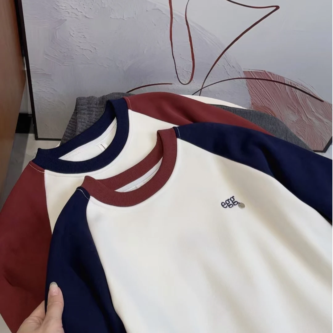 2024冬季新款  潮流时尚休闲刺绣字母   拼色圆领卫衣3888