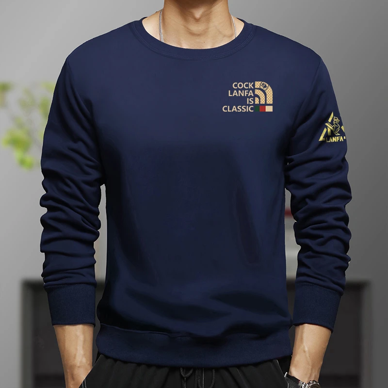 兰法公鸡圆领360克纯棉卫衣秋款宽松运动时尚百搭男士长袖套头衫