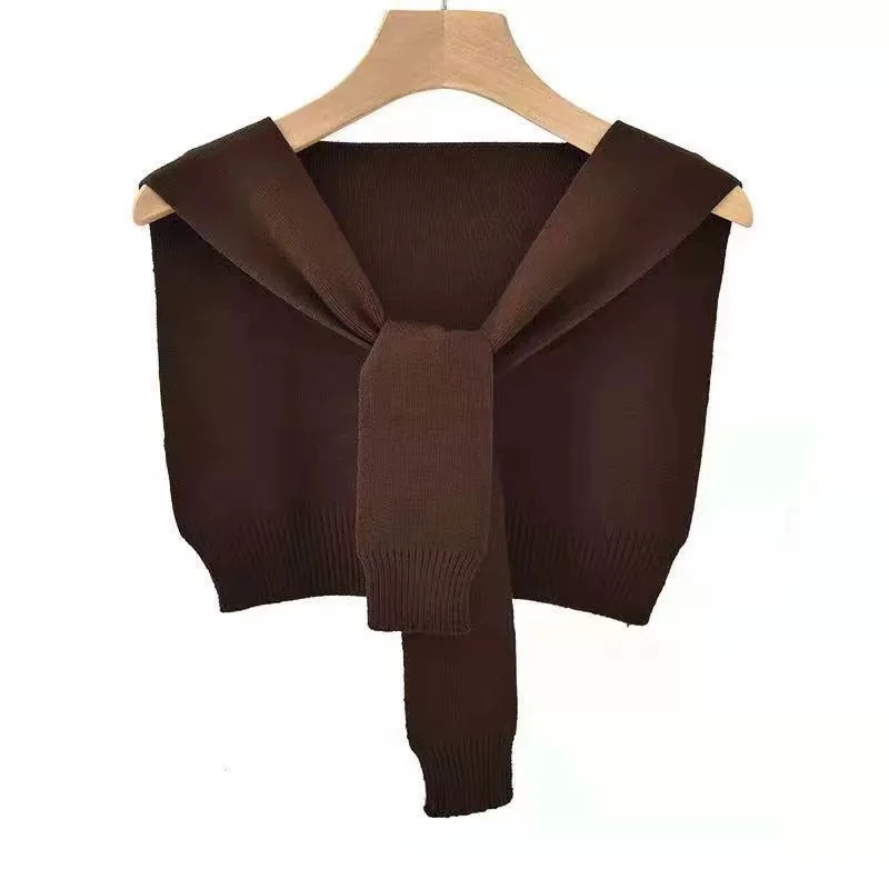 春夏空调房搭肩小披肩外搭网红衬衫时尚打结针织毛线配裙子围巾女