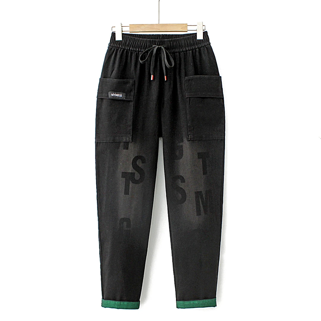 2024大码加肥胖妈妈弹力显瘦宽松舒适牛仔老爹裤松紧腰百搭洋气