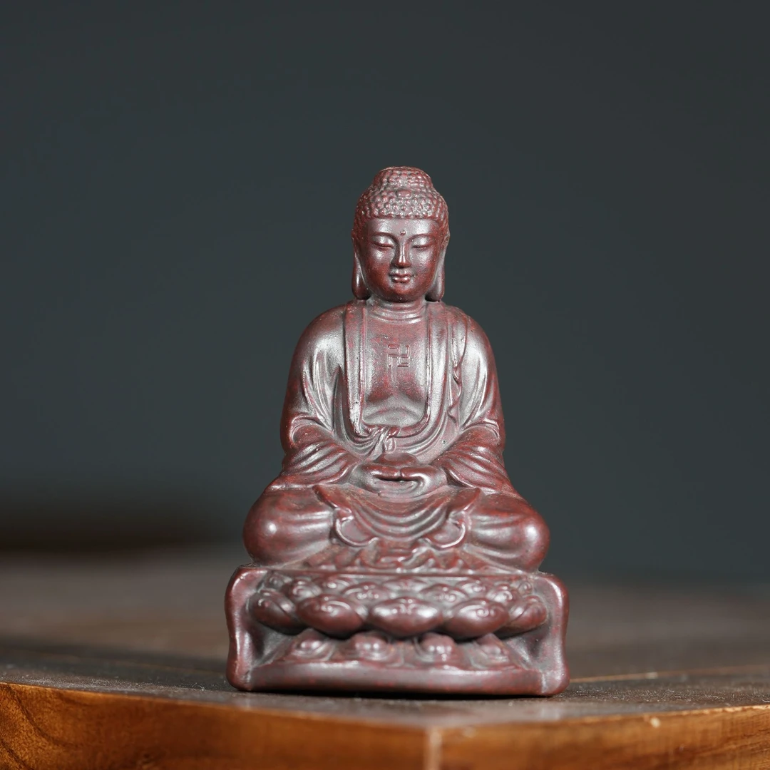 宜兴原矿高温石红雕塑《如来》像紫砂手工茶宠茶玩茶道摆件