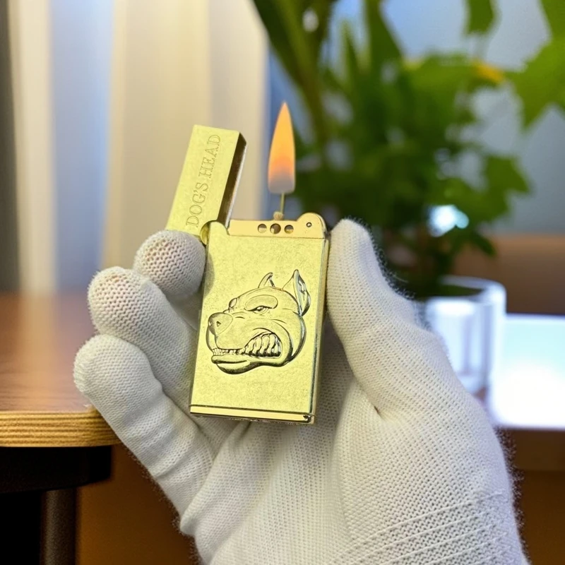 豫邦 狗头浮雕怀旧滚花工艺老式创意打火机