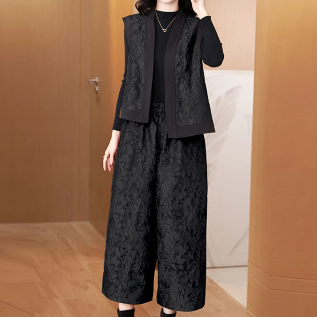 2024新款时尚马甲秋季套装女高级感阔腿裤妈妈装新中式气质两件套