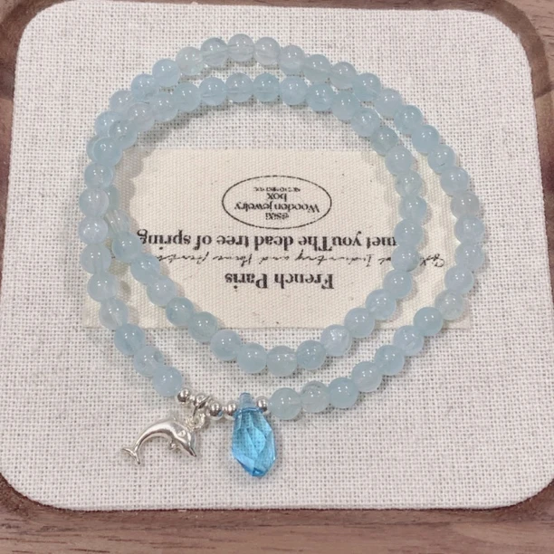 195《小海豚双圈》海蓝宝s925银手链 （海豚不是实心）多样性发货