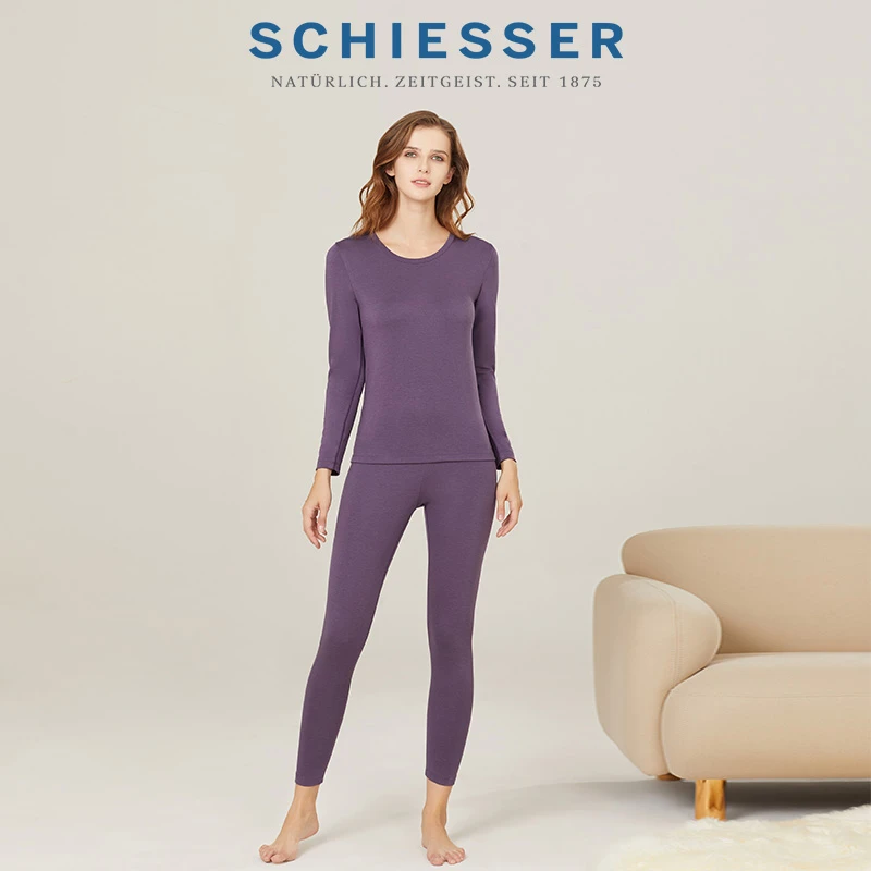 SCHIESSER舒雅男女情侣抗菌抗起球磨毛蓄热秋衣秋裤保暖内衣套装