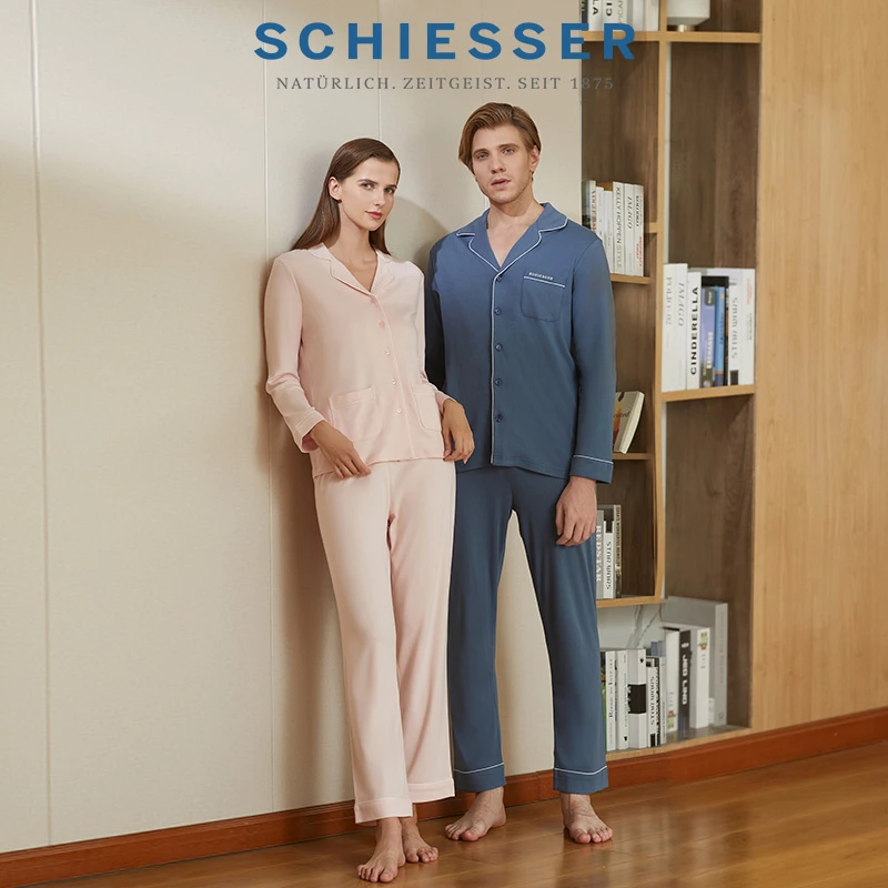 【主播自留款】舒雅男女棉莫代尔翻领简约可外穿家居服套装17934H