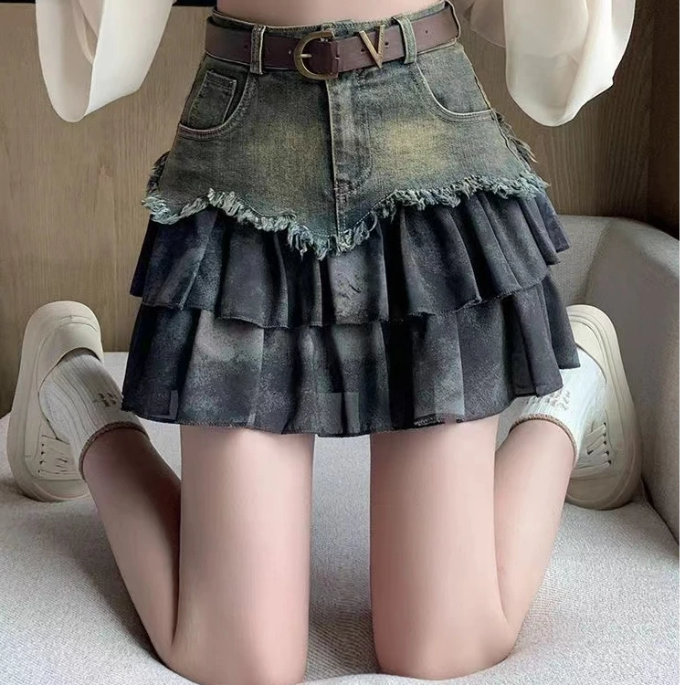 牛仔美式工装超短裙