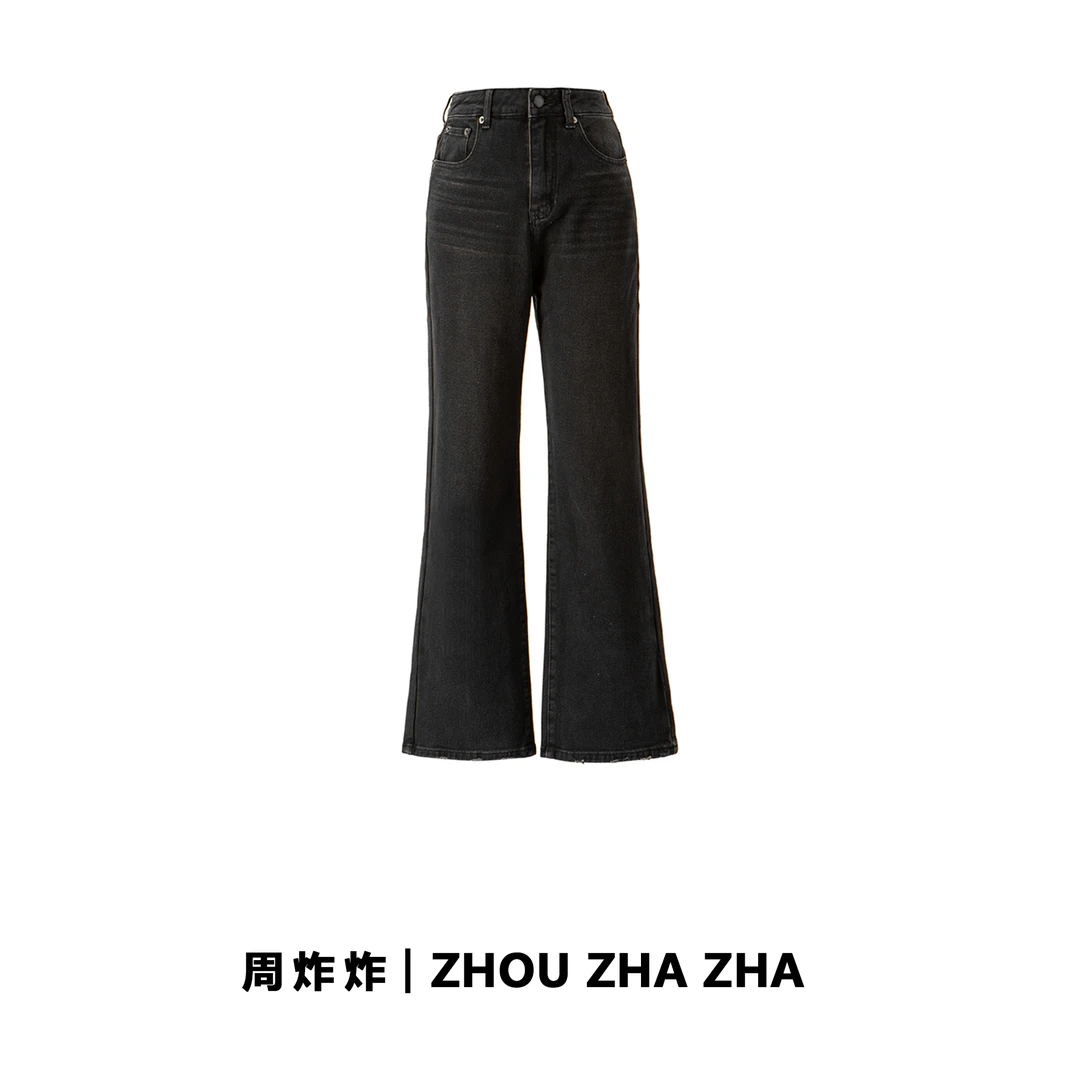 【周炸炸】复古阔腿喇叭牛仔裤女秋季新款高腰显瘦直筒裤子#236313