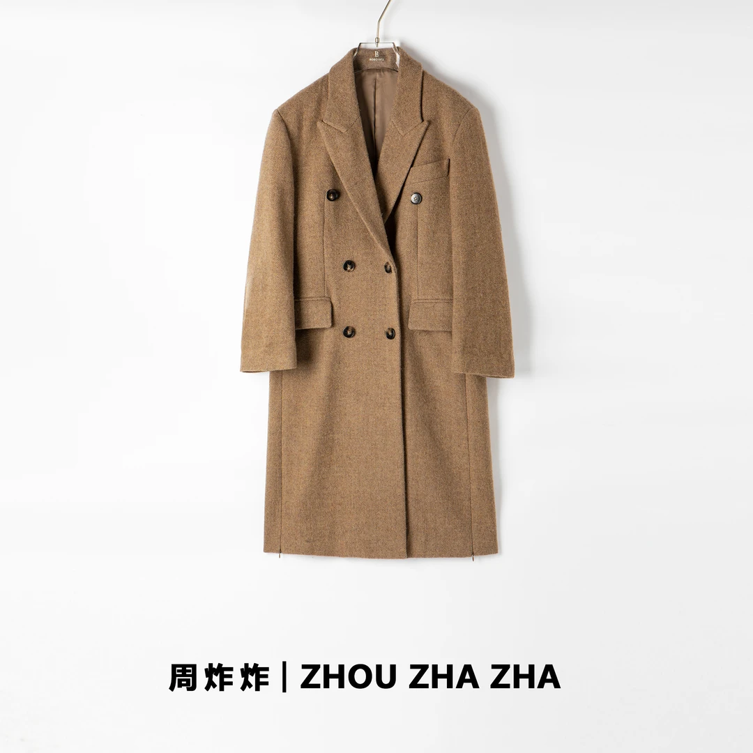 【周炸炸】毛呢外套长款休闲潮流宽松双面呢大衣#K 364