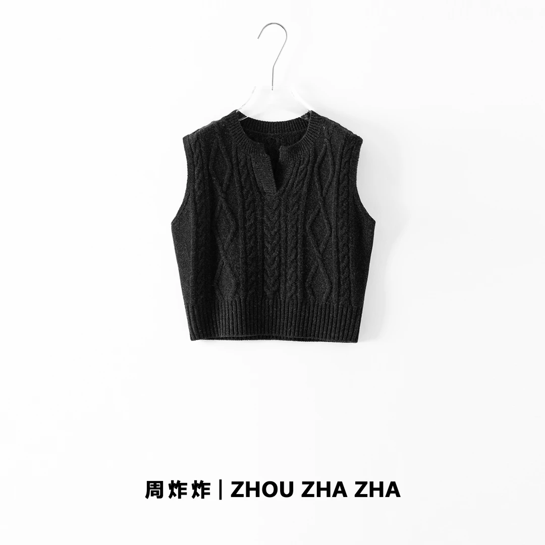 【周炸炸】2024新款休闲设计师款无袖马甲针织毛衣#240662