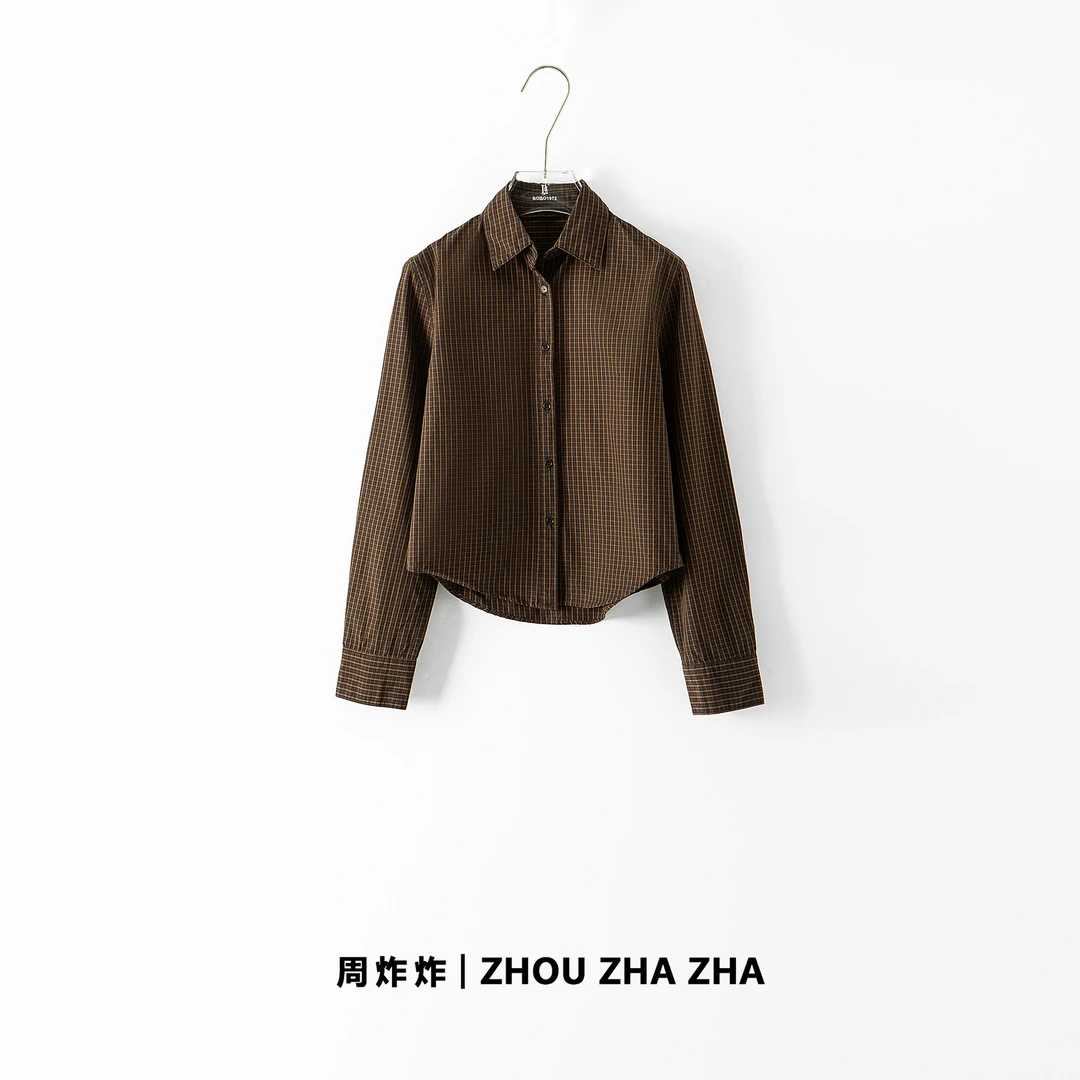 【周炸炸】韩版条纹格子长袖衬衫休闲宽松衬衣早春#243122