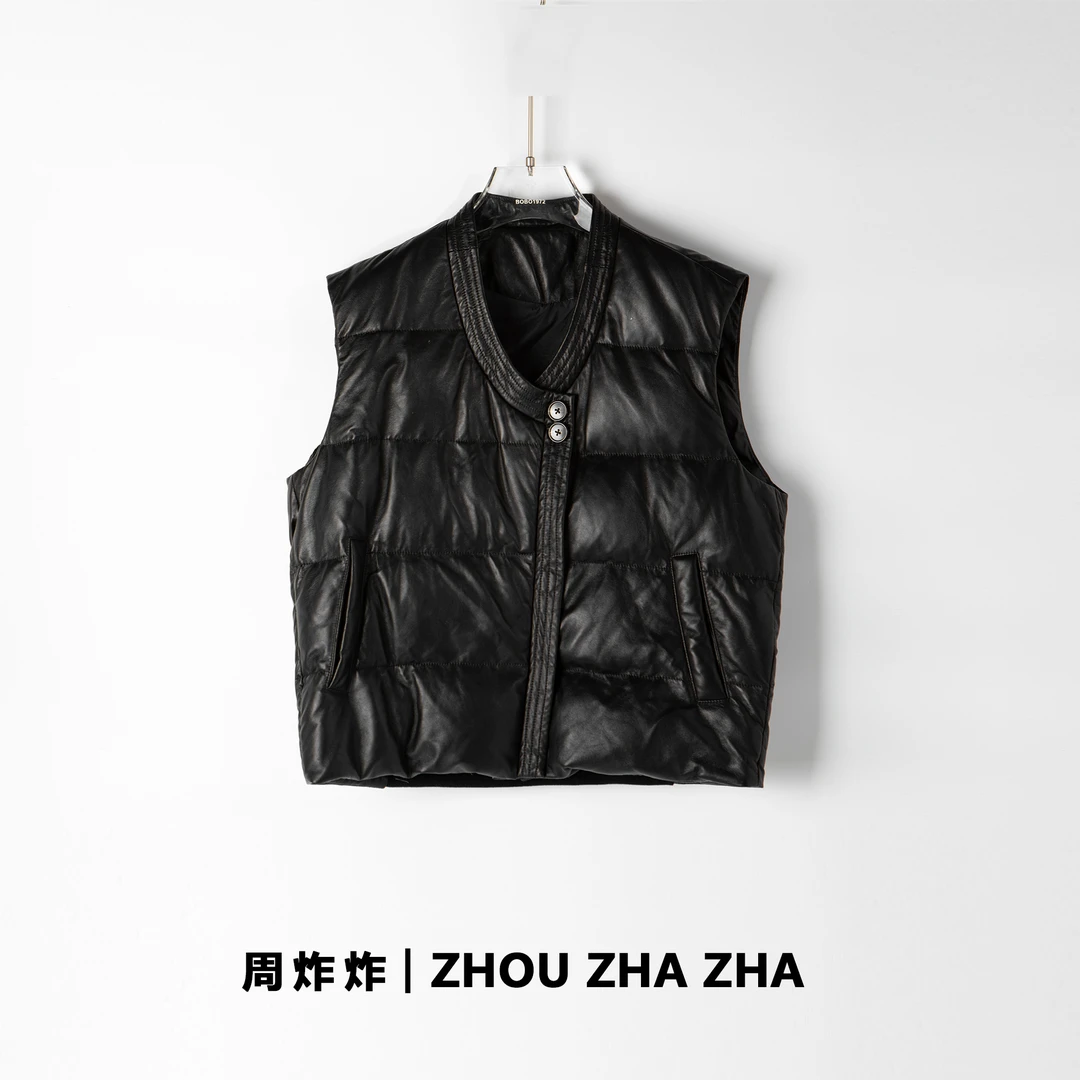 【周炸炸】90白鸭绒 羊皮羽绒服 2024秋冬新款时尚简约马甲#237828