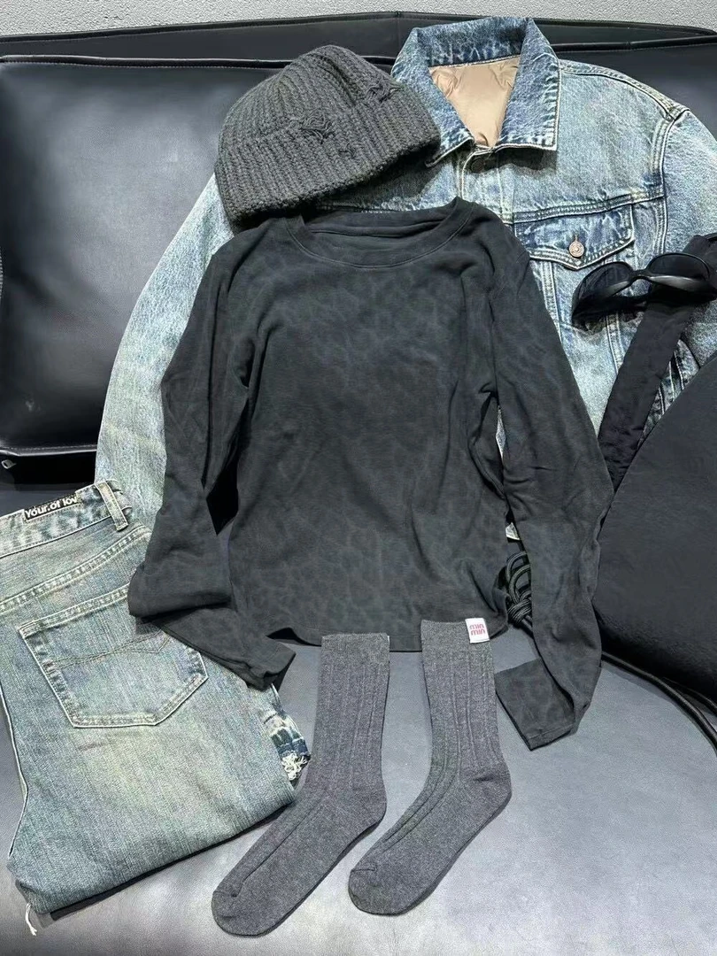 【周炸炸】秋冬显瘦打底保暖舒适豹纹弹力长袖T恤#248400