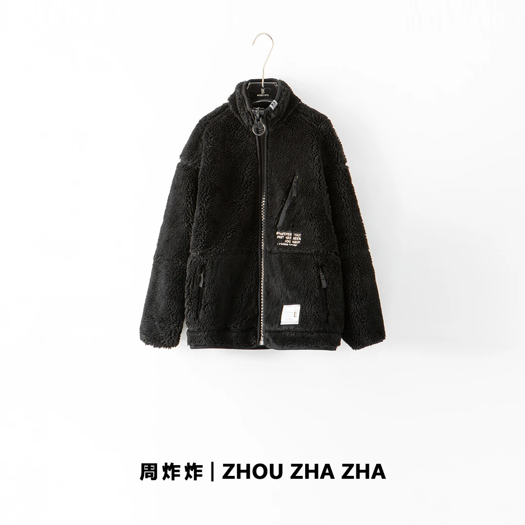 【周炸炸】韩系潮酷毛茸茸黑色宽松休闲上衣外套#242629