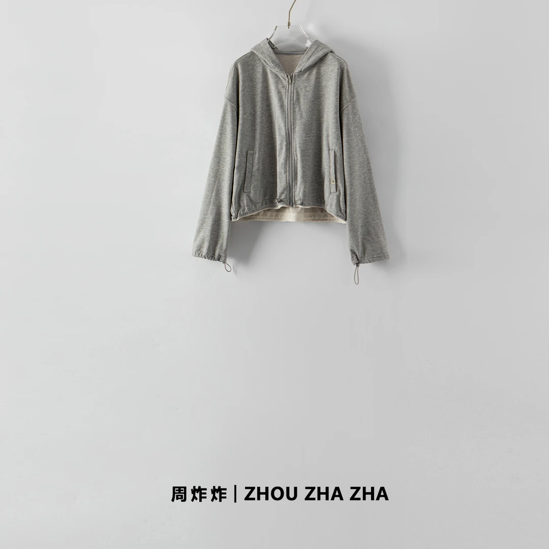 【周炸炸】随性松弛感连帽开衫外套女2024秋季休闲运动上衣#242259