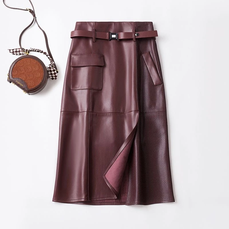爆款！海宁真皮皮裙新款高腰显中长款真皮腰带一步包臀裙秋冬888