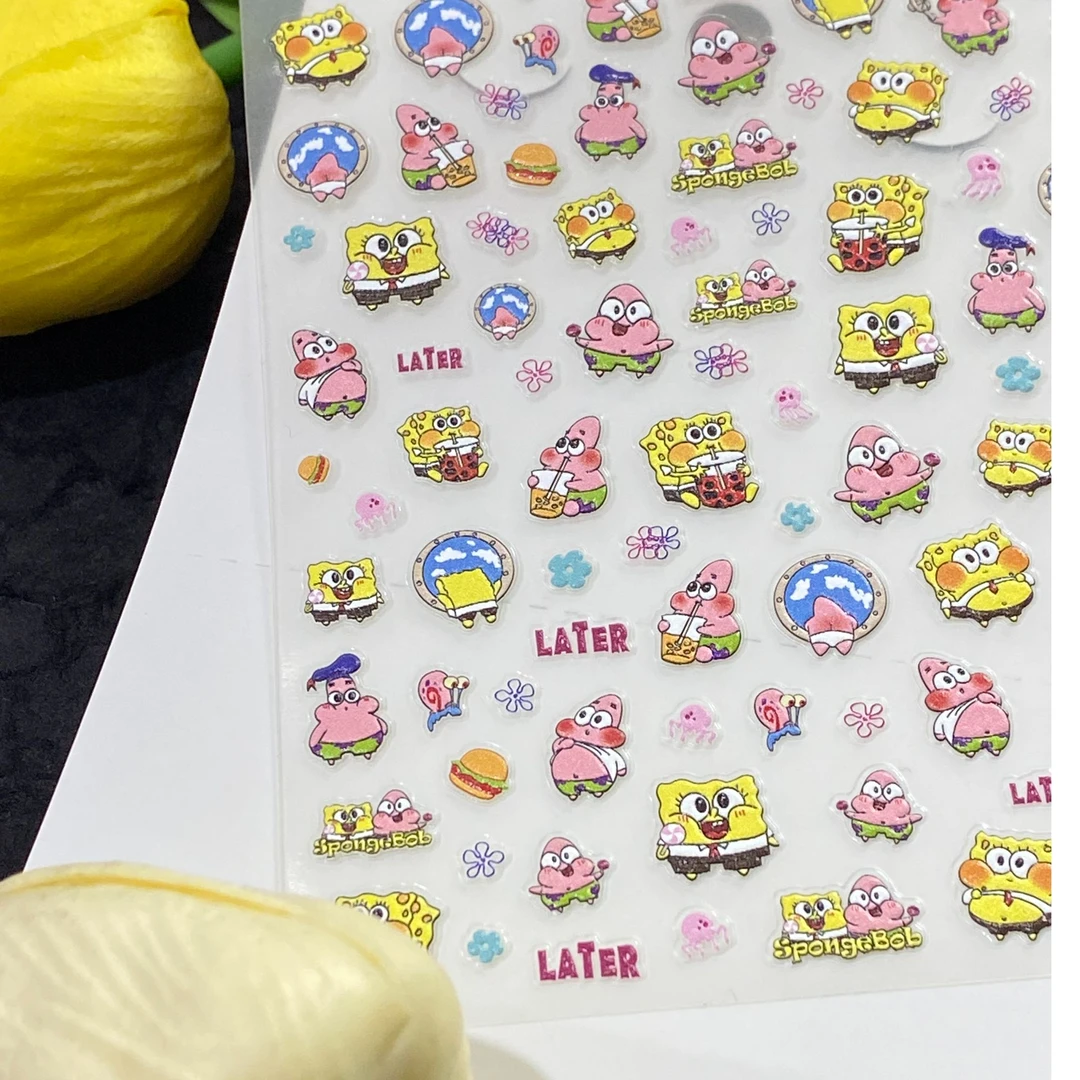 【海绵宝宝】爆款海绵宝宝系列3张同款5d浮雕美甲指甲装饰手工di