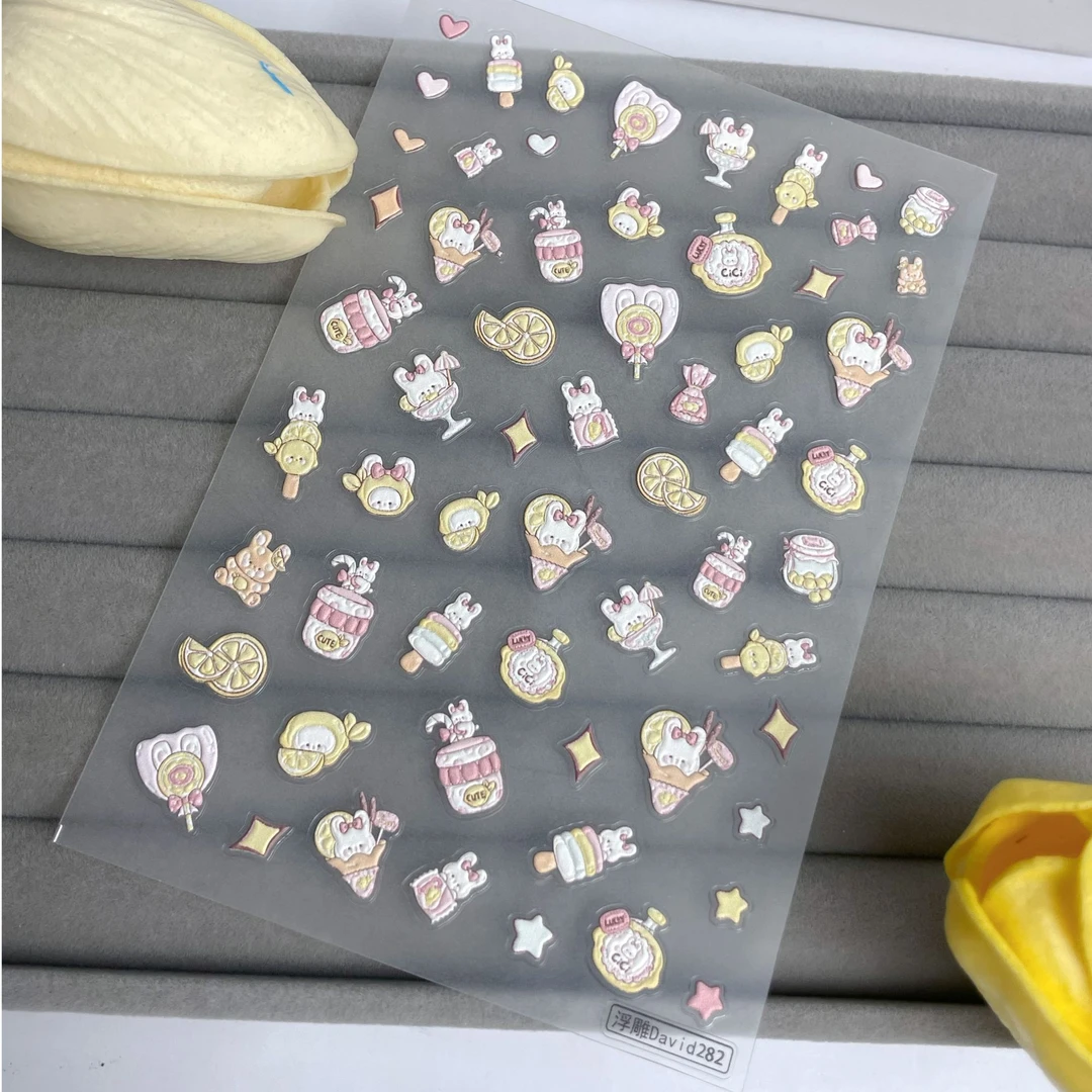 爆款天晓座浮雕夏日冰淇淋美甲贴片贴纸便签防水指甲贴装饰饰品