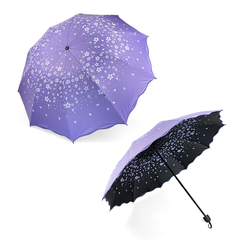 十骨加大伞漫天繁花10骨黑胶防晒伞防紫外线晴雨两用三折伞晴雨伞