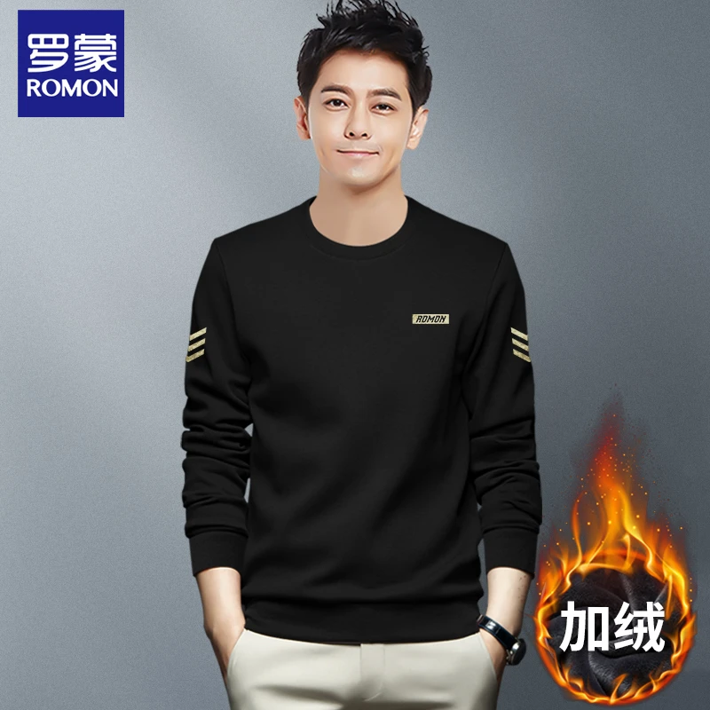 Romon/罗蒙1762春秋新款圆领卫衣男装打底中青年印花套头外穿上衣