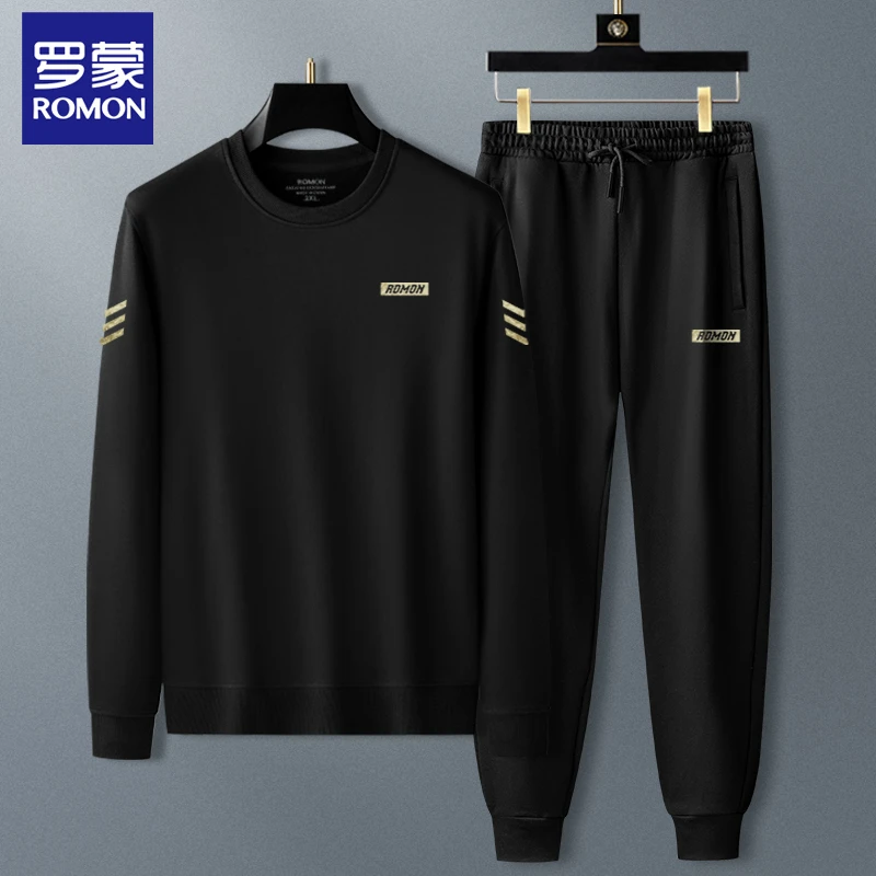 Romon/罗蒙RM1762卫衣套装男装春秋新款修身圆领卫衣休闲套装男