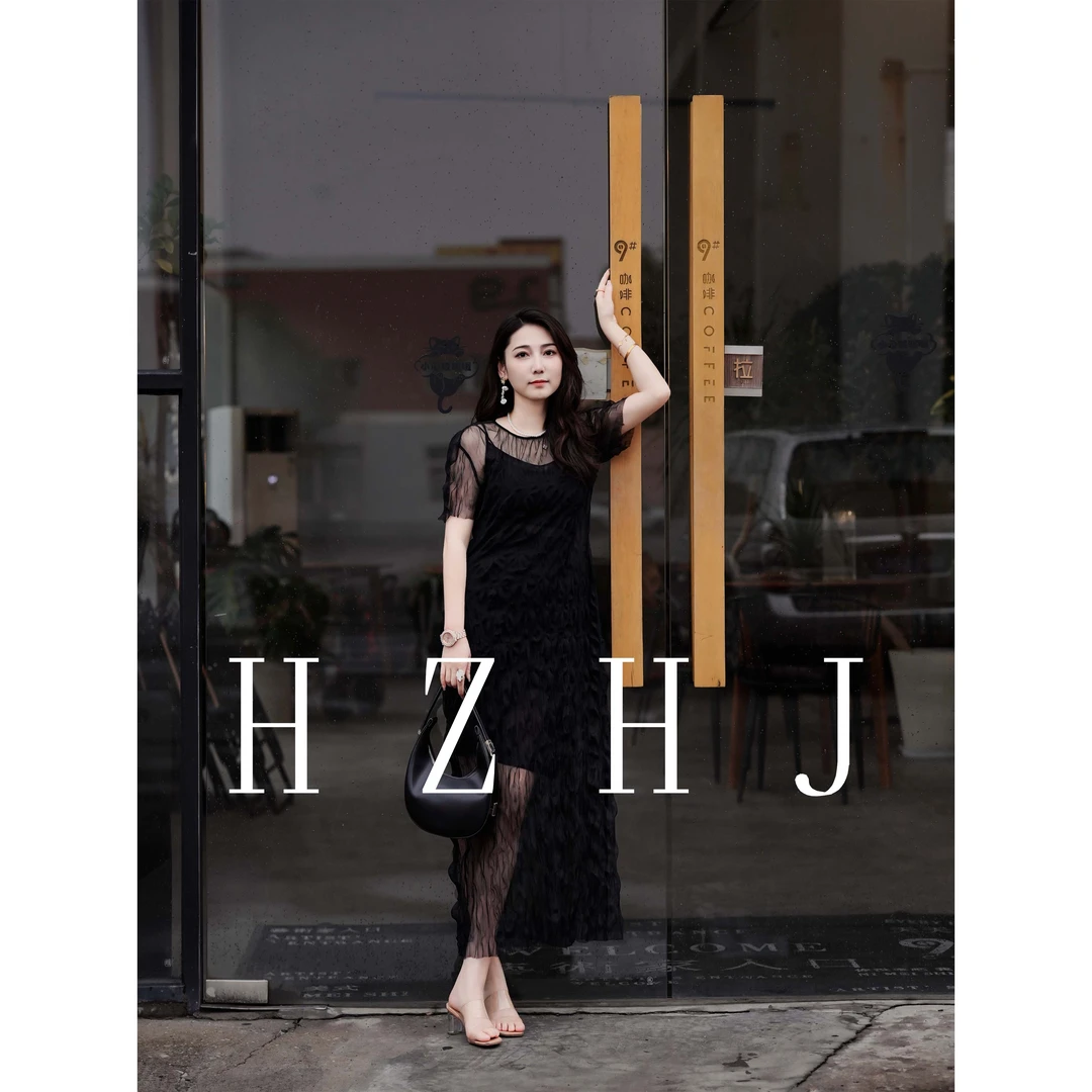 HZHJ新款原创设计师款 黑天使连衣裙显白显瘦高端轻奢洋气627